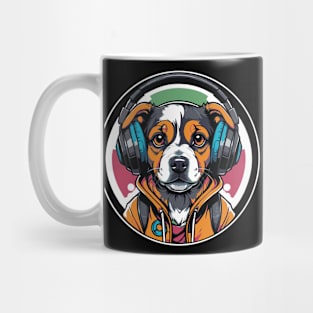 Puppy wearing headphones Mug